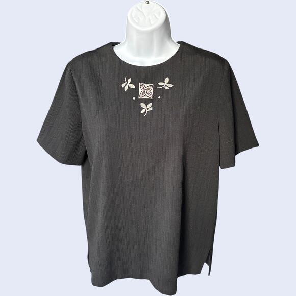 Aziza Division of Granit embroidered crepe blouse black boxy 90s minimalist - Picture 1 of 5